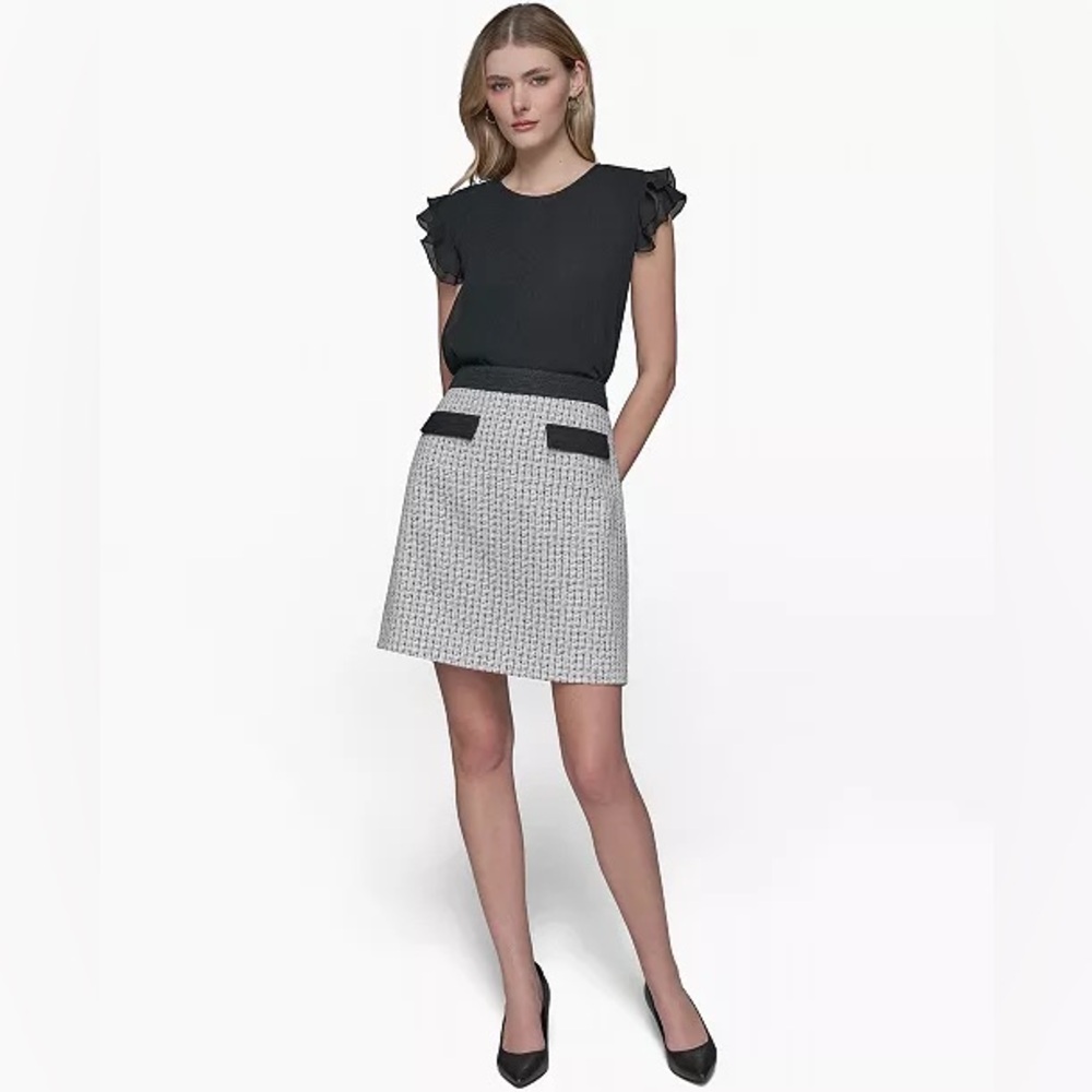 NWT Karl Lagerfeld Paris Women's Tweed A-Line Lined Mini Tweed Skirt